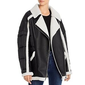 Aqua Womens Faux Leather Puffer Jacket-Black M/L
